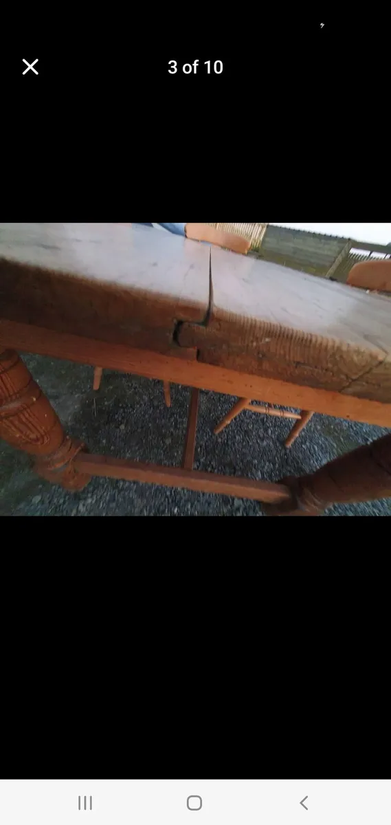 Antique pitch pine table and chairs - Image 4