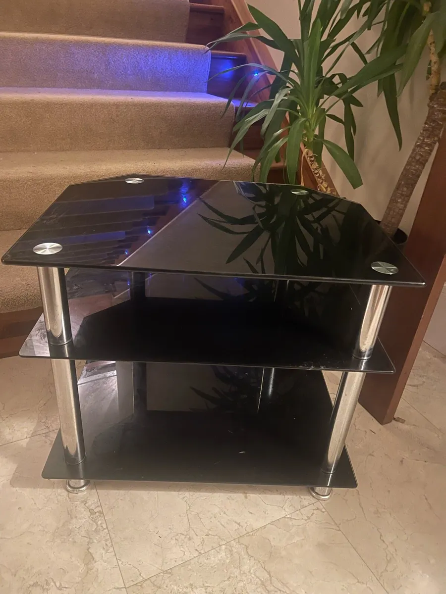 Nice Sized 3 Shelf Black Glass TV Table - Deliver - Image 1
