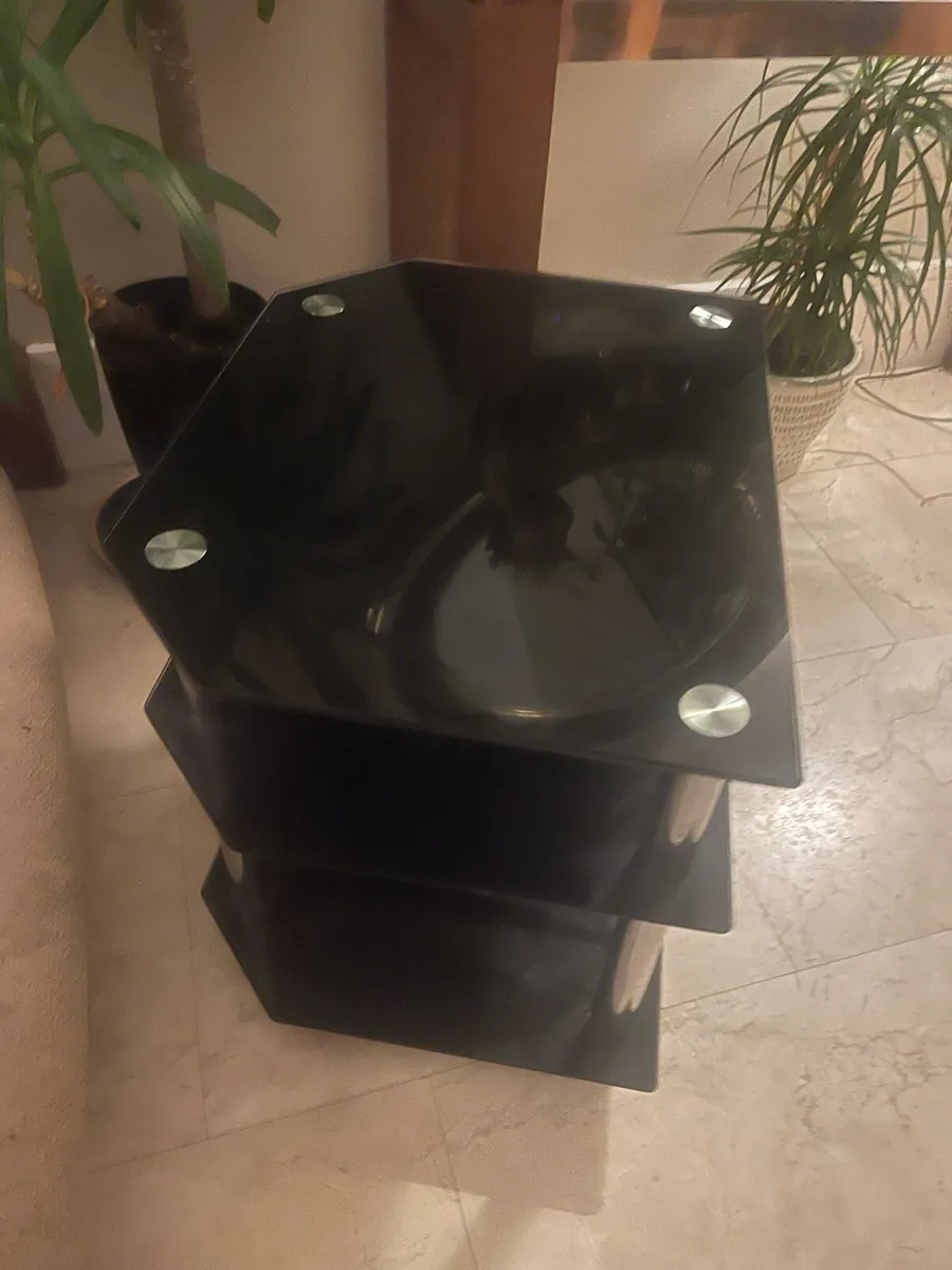 Nice Sized 3 Shelf Black Glass TV Table - Deliver - Image 2
