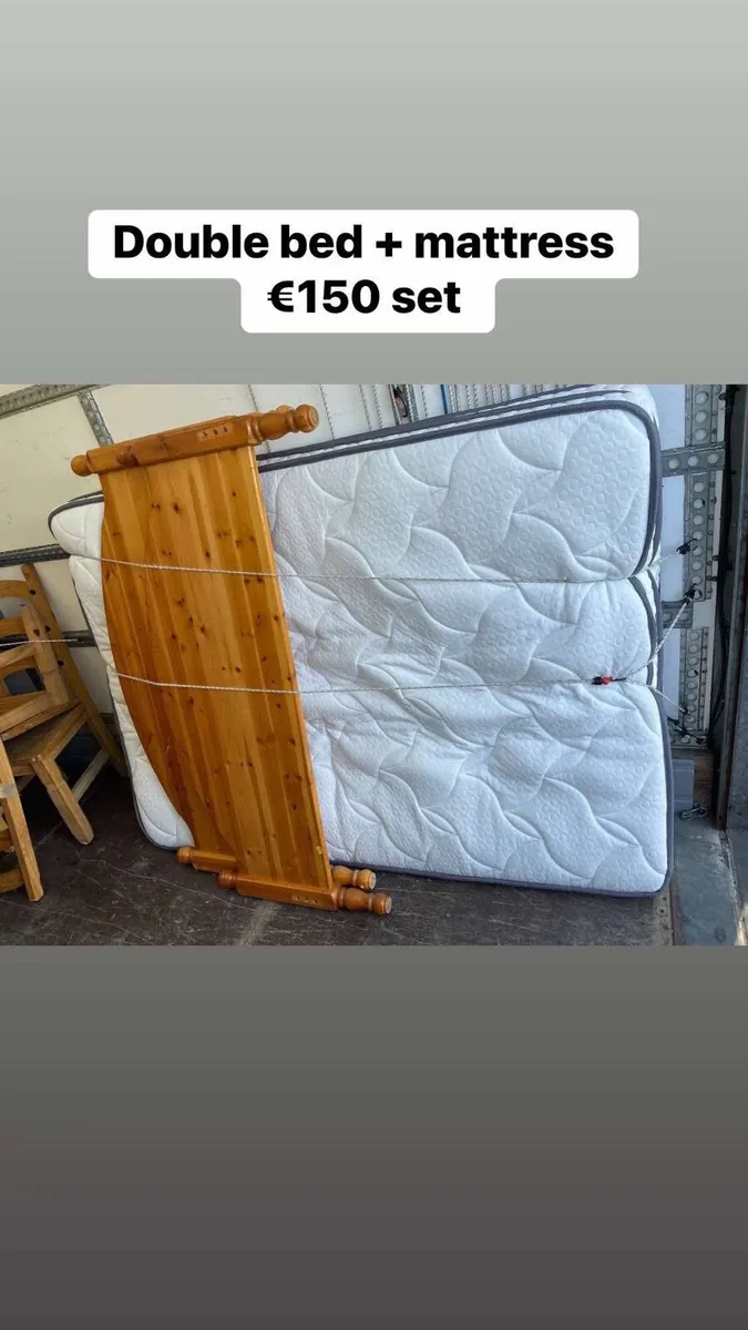 Double bed frame + mattress (4,6ft) - Image 1