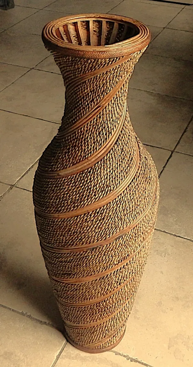 Large Rattan and Woven Vase - Image 1