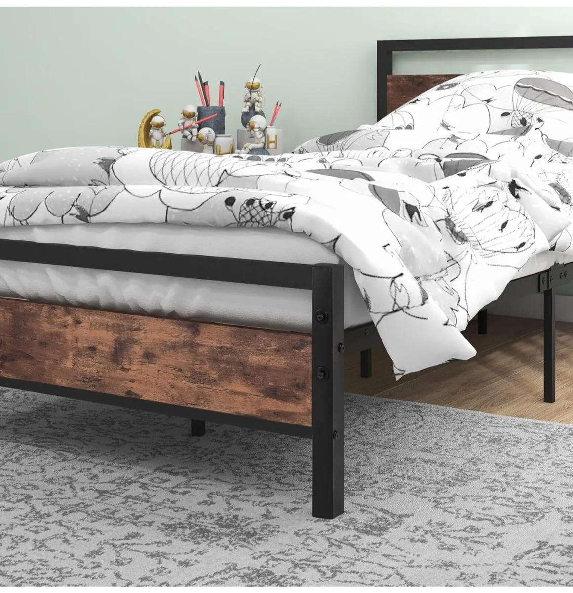Single Bed Frames Solid Bedstead Base with Wood He - Image 4