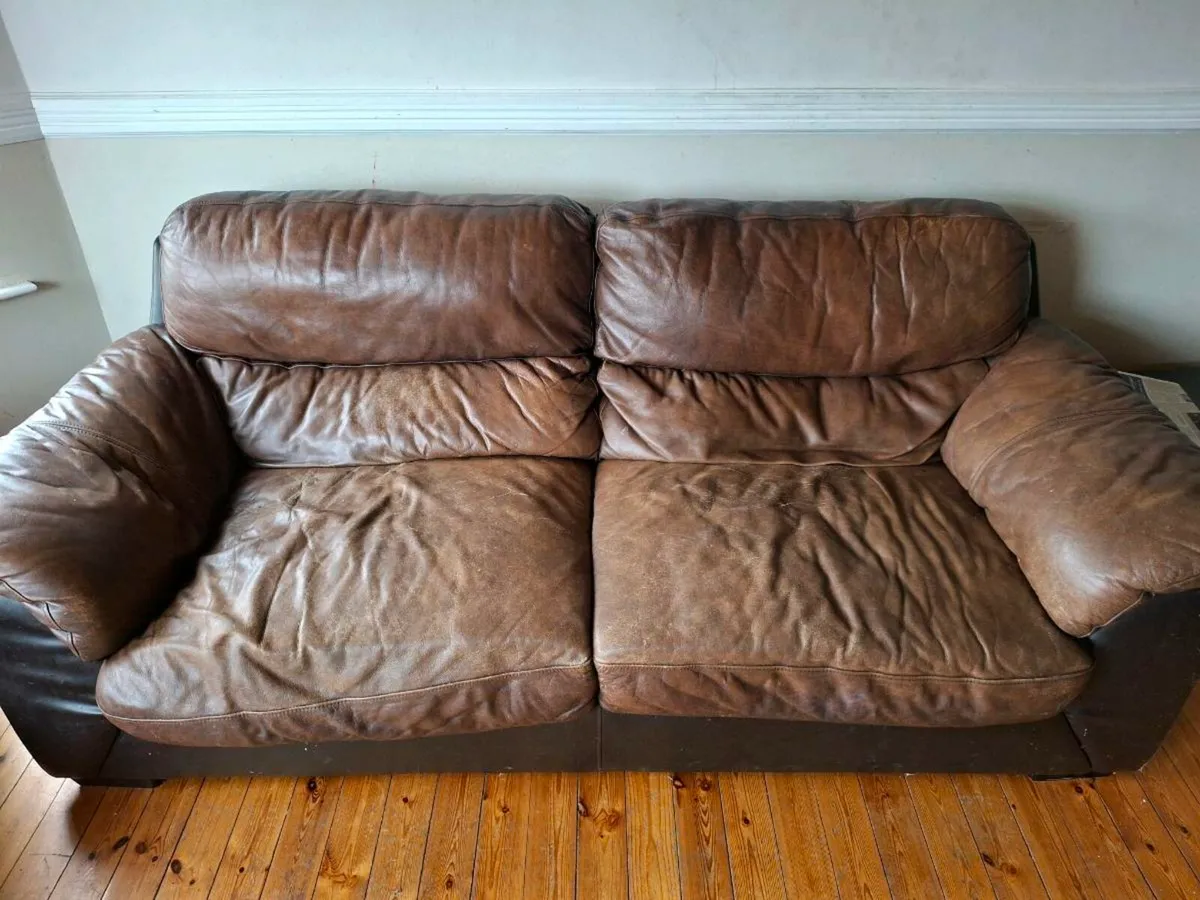 2+3 seater brown leather suite- Free - Image 1