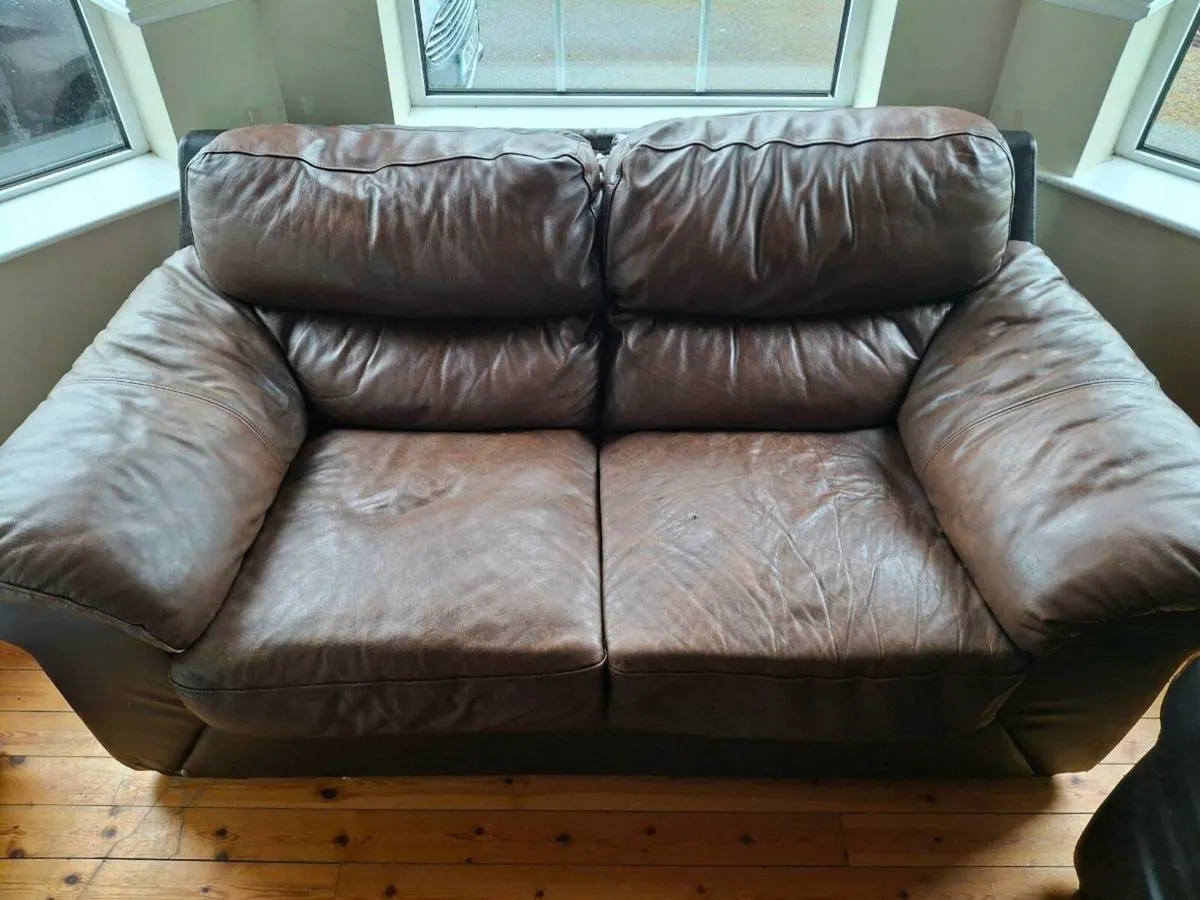 2+3 seater brown leather suite- Free - Image 2