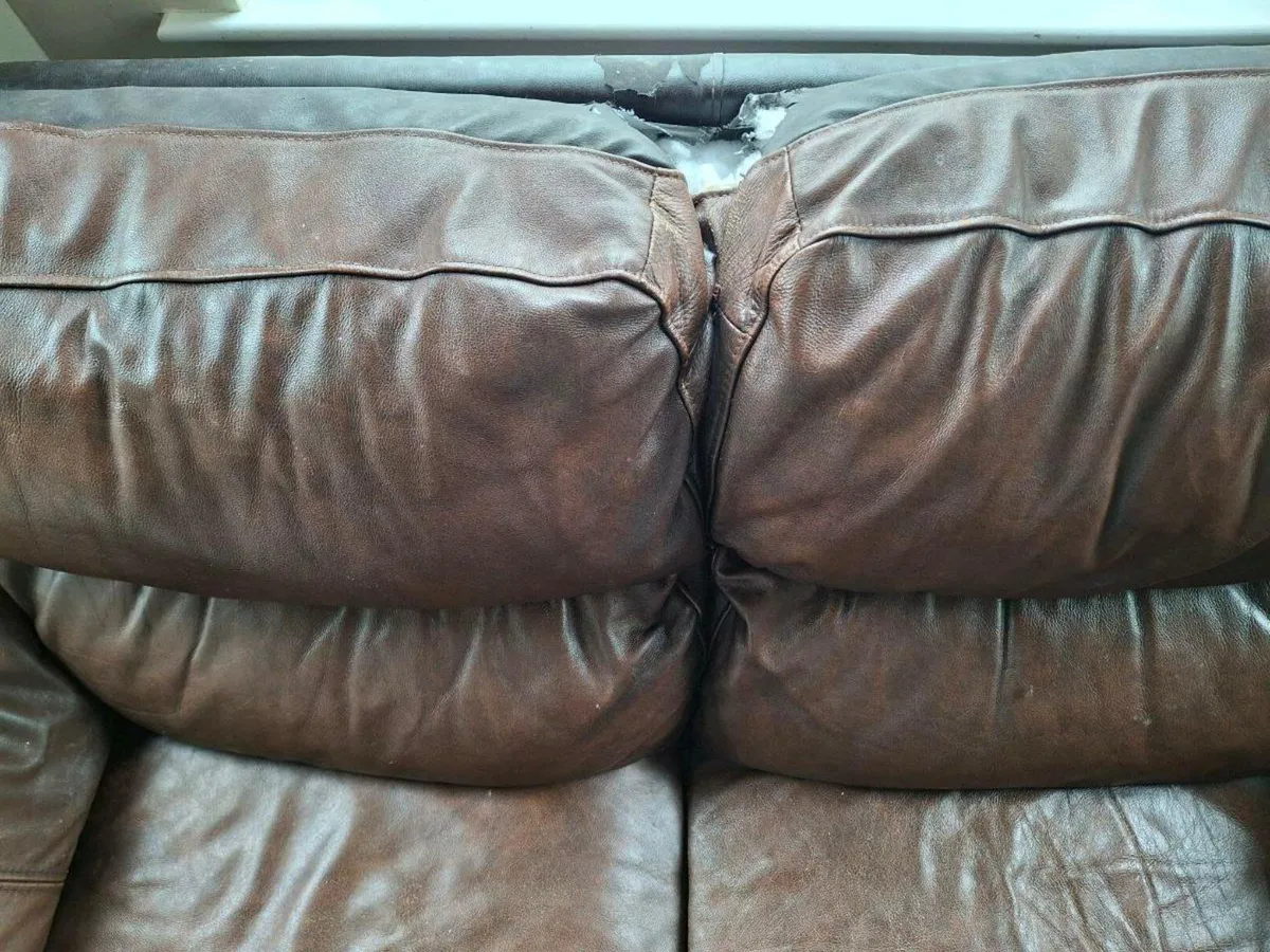 2+3 seater brown leather suite- Free - Image 3