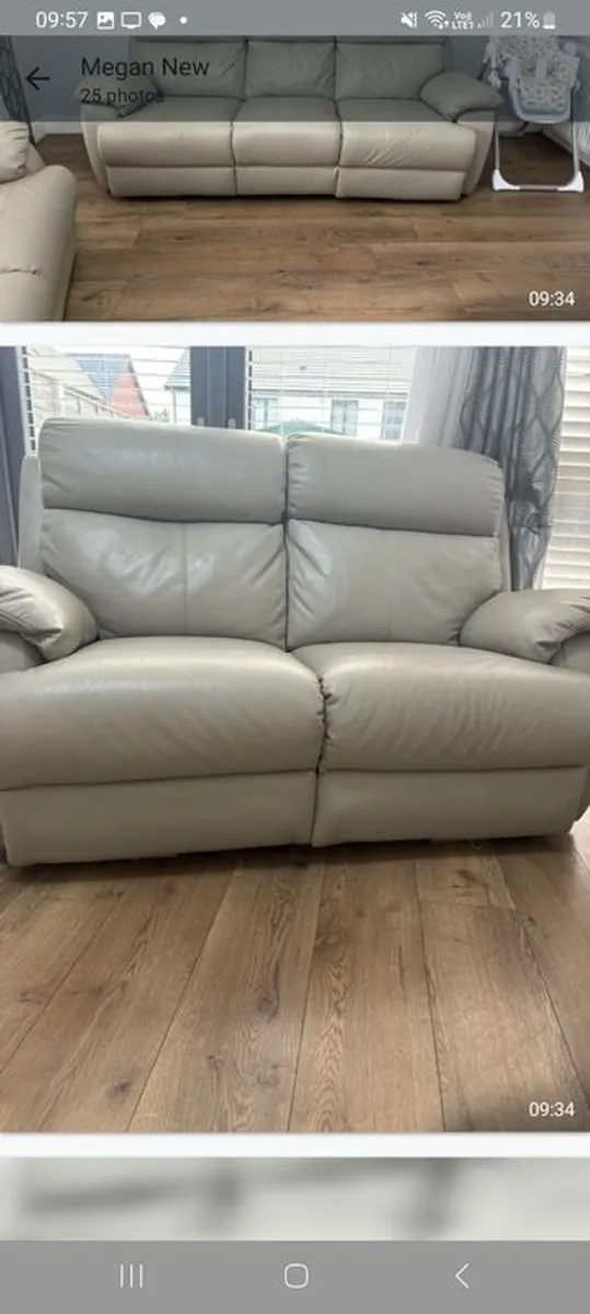 Original italian a leather light gray  3/2/1 electrical  Reclining sofa's - Image 4