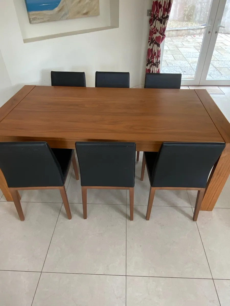 Extendable Dining Table & 6 Black Leather chairs - Image 2