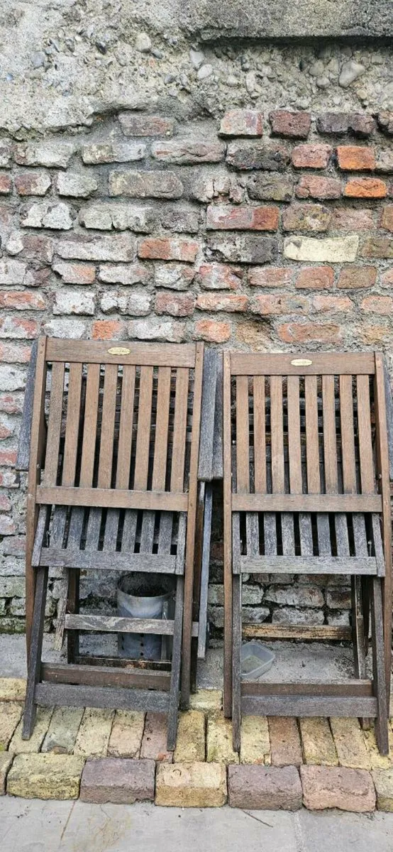 Garden chair x 2 folding, teak - Image 1