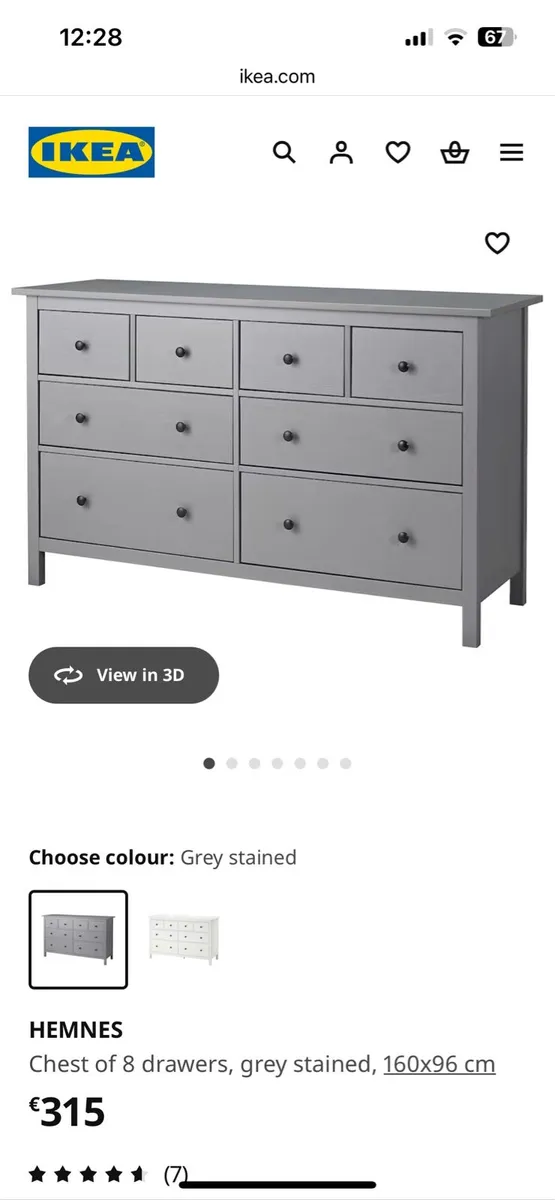 Grey Ikea Hemnes Chest of drawers - Image 2