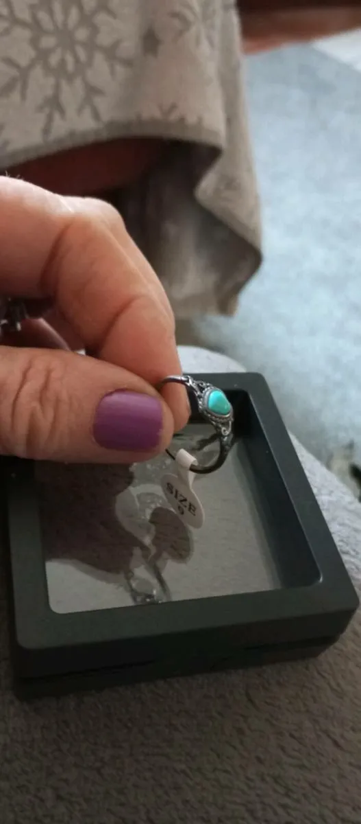 Silver Vintage Silver turquoise stone heart ring - Image 2