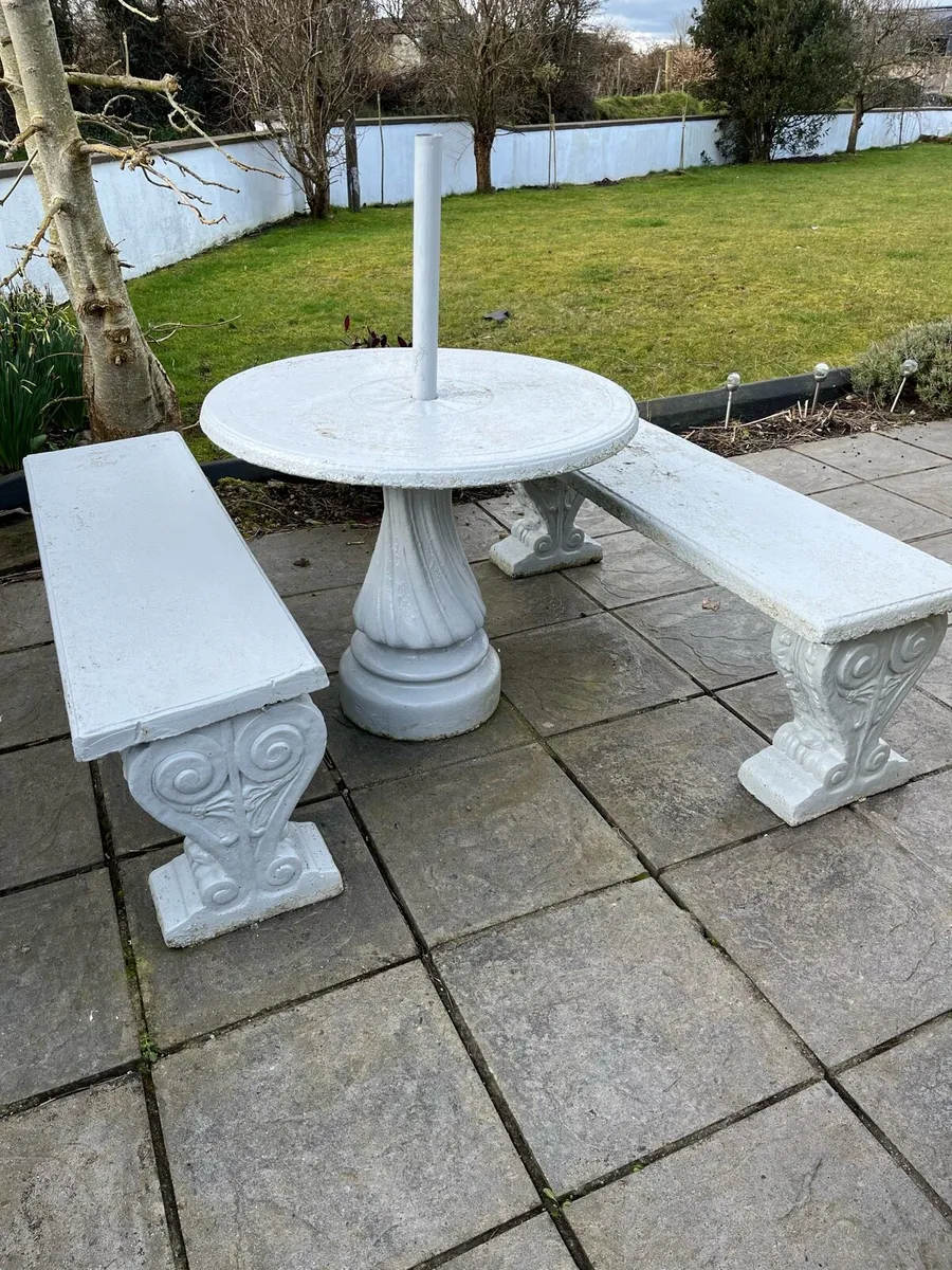 Outdoor concrete table and benches