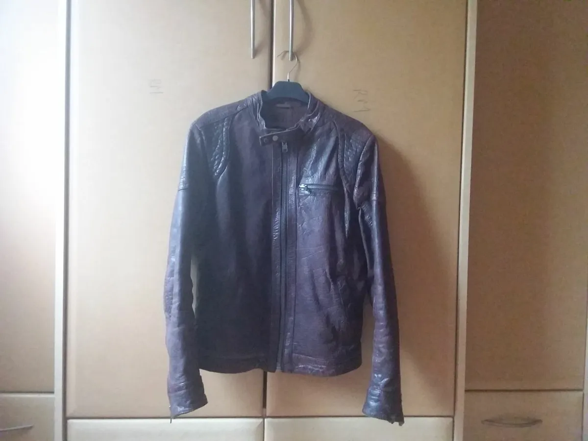 River Island Wine Leather Jacket - Image 1