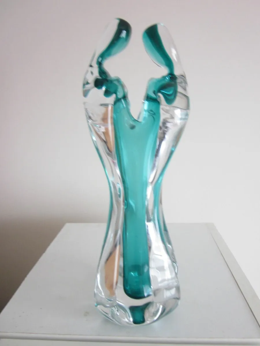 Murano Turquoise and Clear Glass Vase "The Lovers" - Image 1