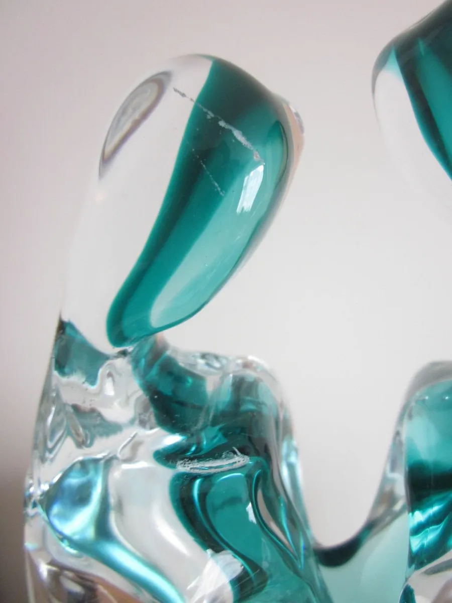 Murano Turquoise and Clear Glass Vase "The Lovers" - Image 2