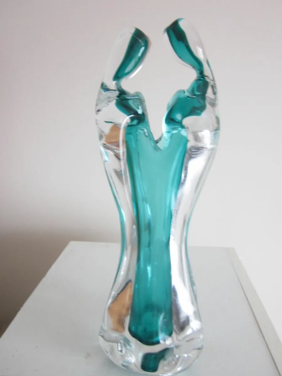 Murano Turquoise and Clear Glass Vase "The Lovers" - Image 4