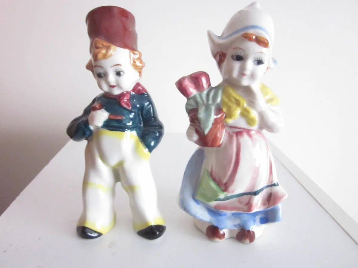 Antique Pair of Dutch Boy&Girl Figurines 6" Tall - Image 1
