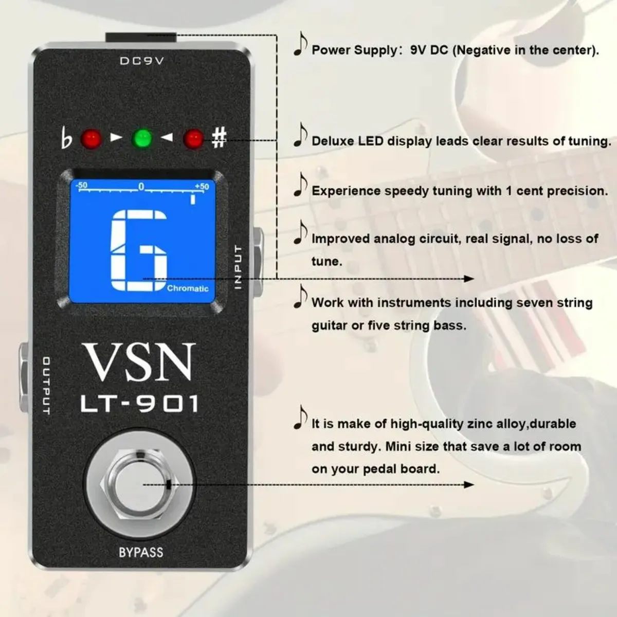 VSN Tuner Pedal, Chromatic Guitar Tuner - Image 3