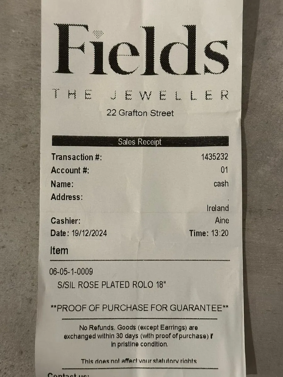 Fields Rose Gold Plated 18" Rolo Chain/Necklace - Image 3