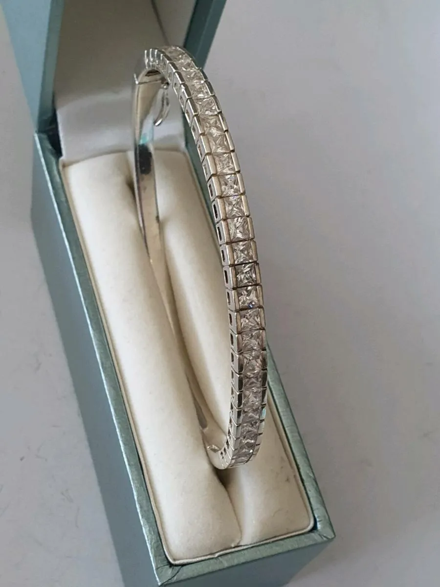 Silver & CZ Hinged Bangle - Image 1