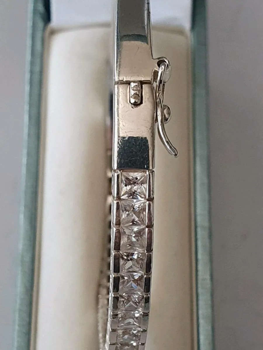 Silver & CZ Hinged Bangle - Image 2