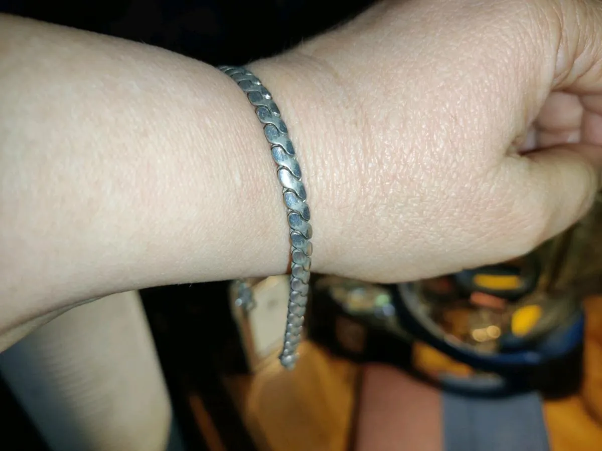 VINTAGE HERRINGBONE, Real Silver 8"Chunky Bracelet - Image 2