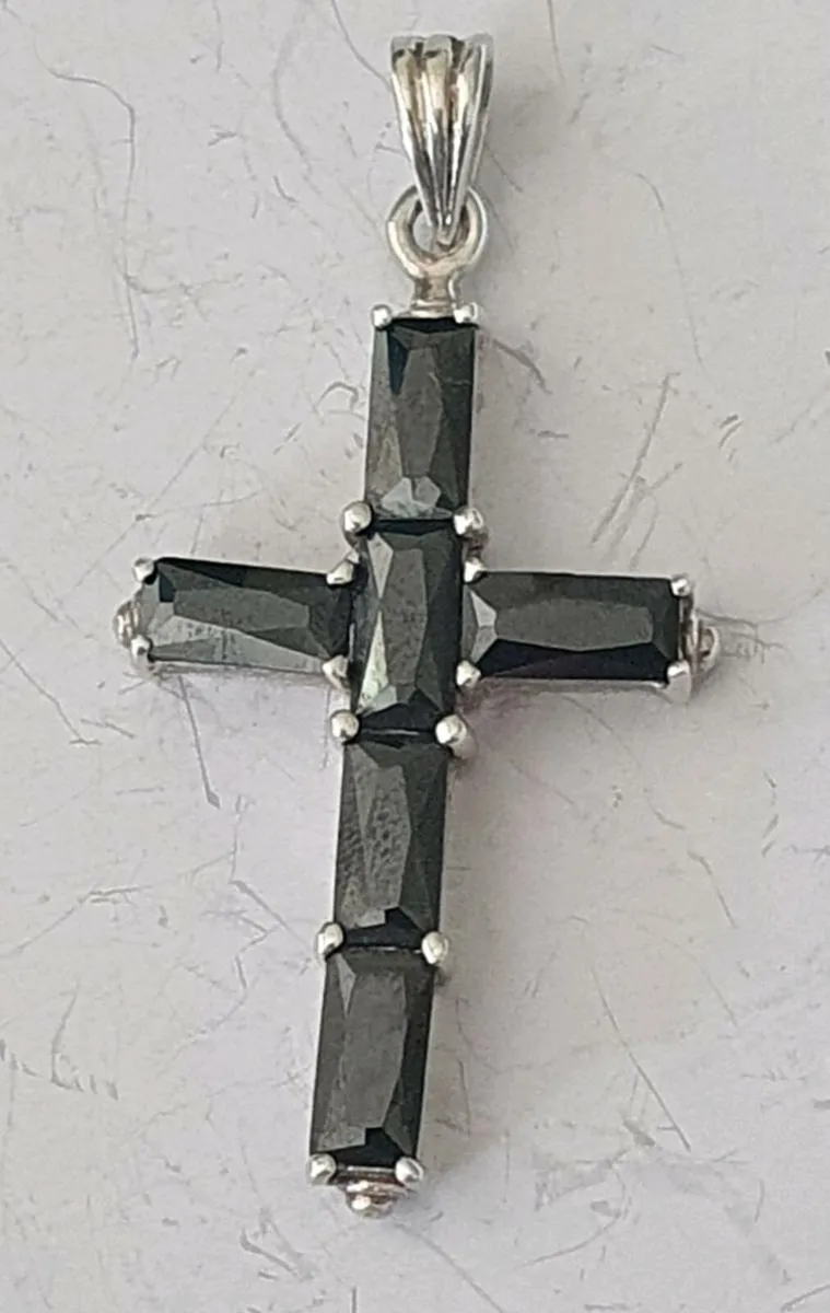 Silver & Black Crystal Cross Pendant - Image 1