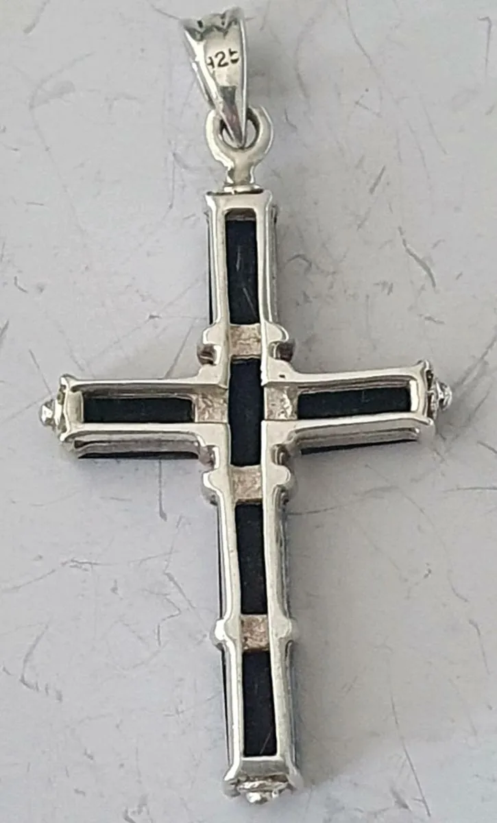 Silver & Black Crystal Cross Pendant - Image 2