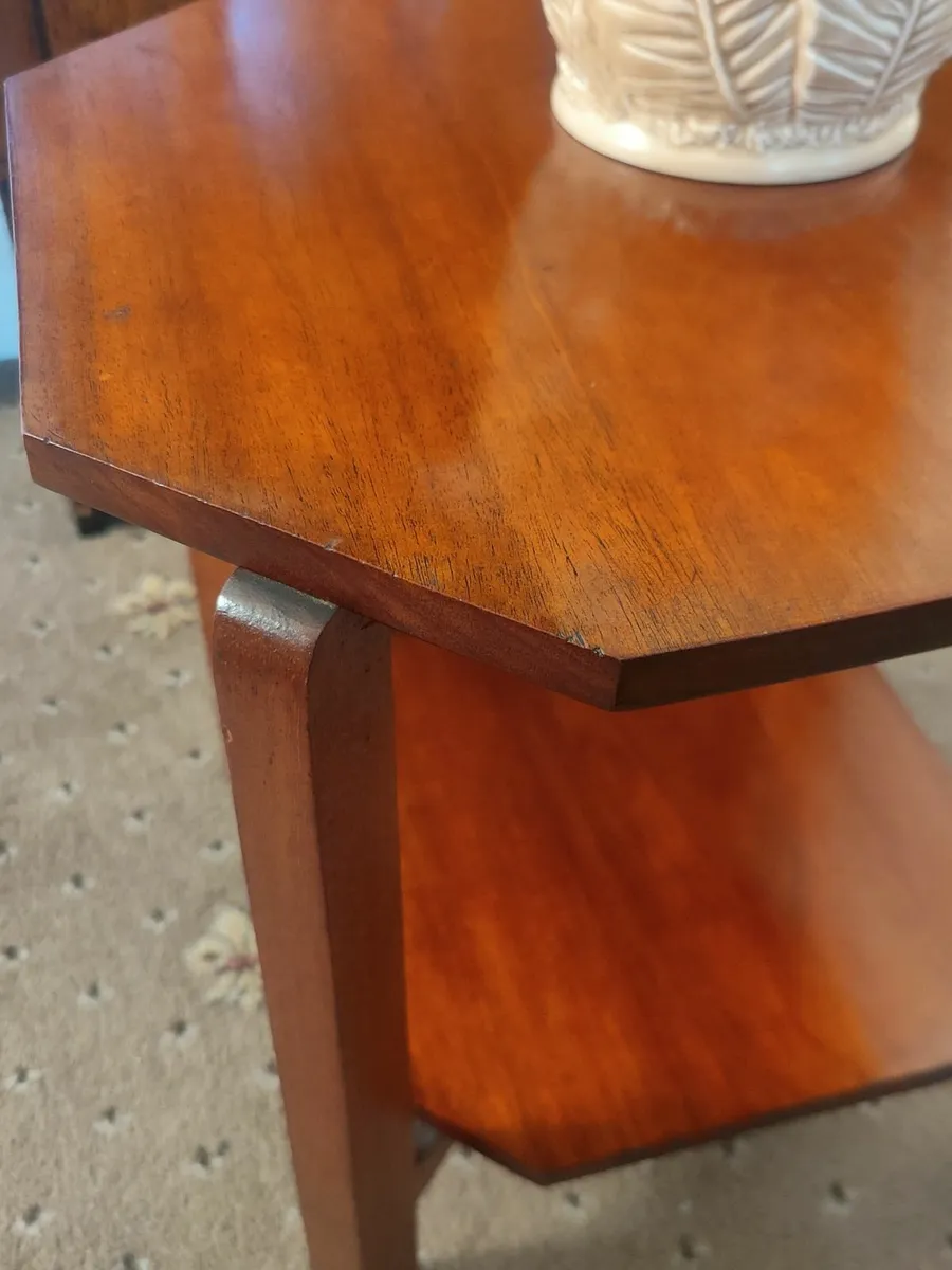[Reduced] Hex Table Mid Century Polished Oak - Image 3