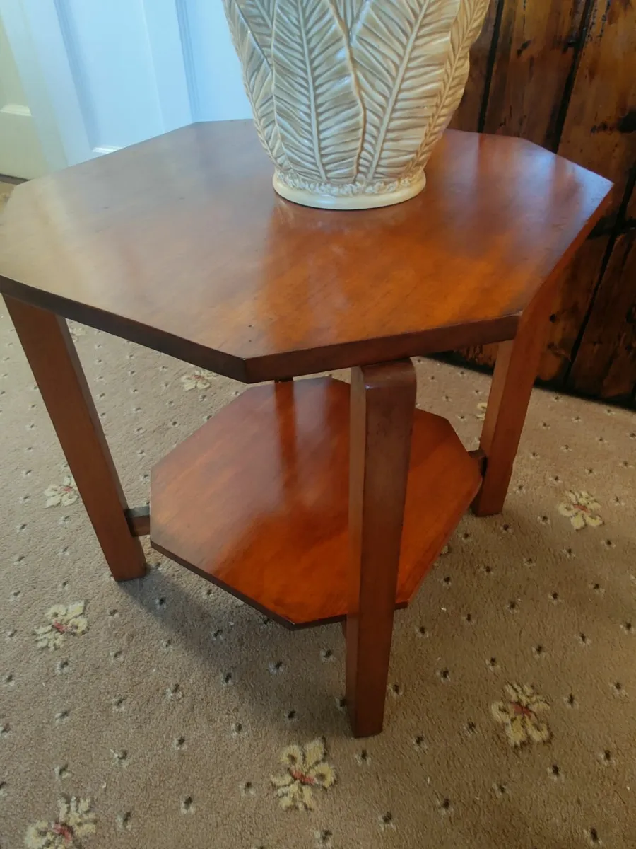 [Reduced] Hex Table Mid Century Polished Oak - Image 1