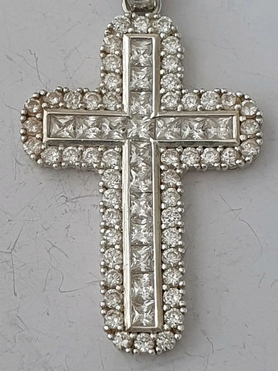 Silver & Crystal Cross Pendant - very large - Image 1