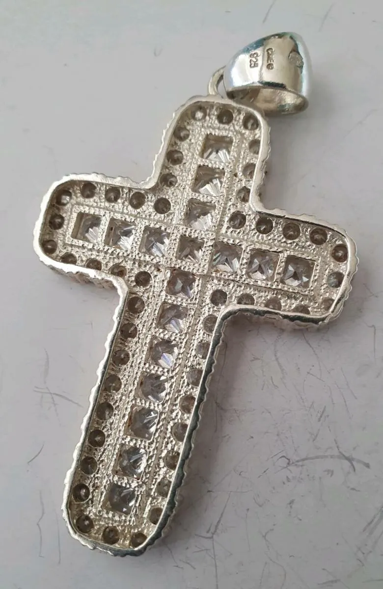 Silver & Crystal Cross Pendant - very large - Image 2