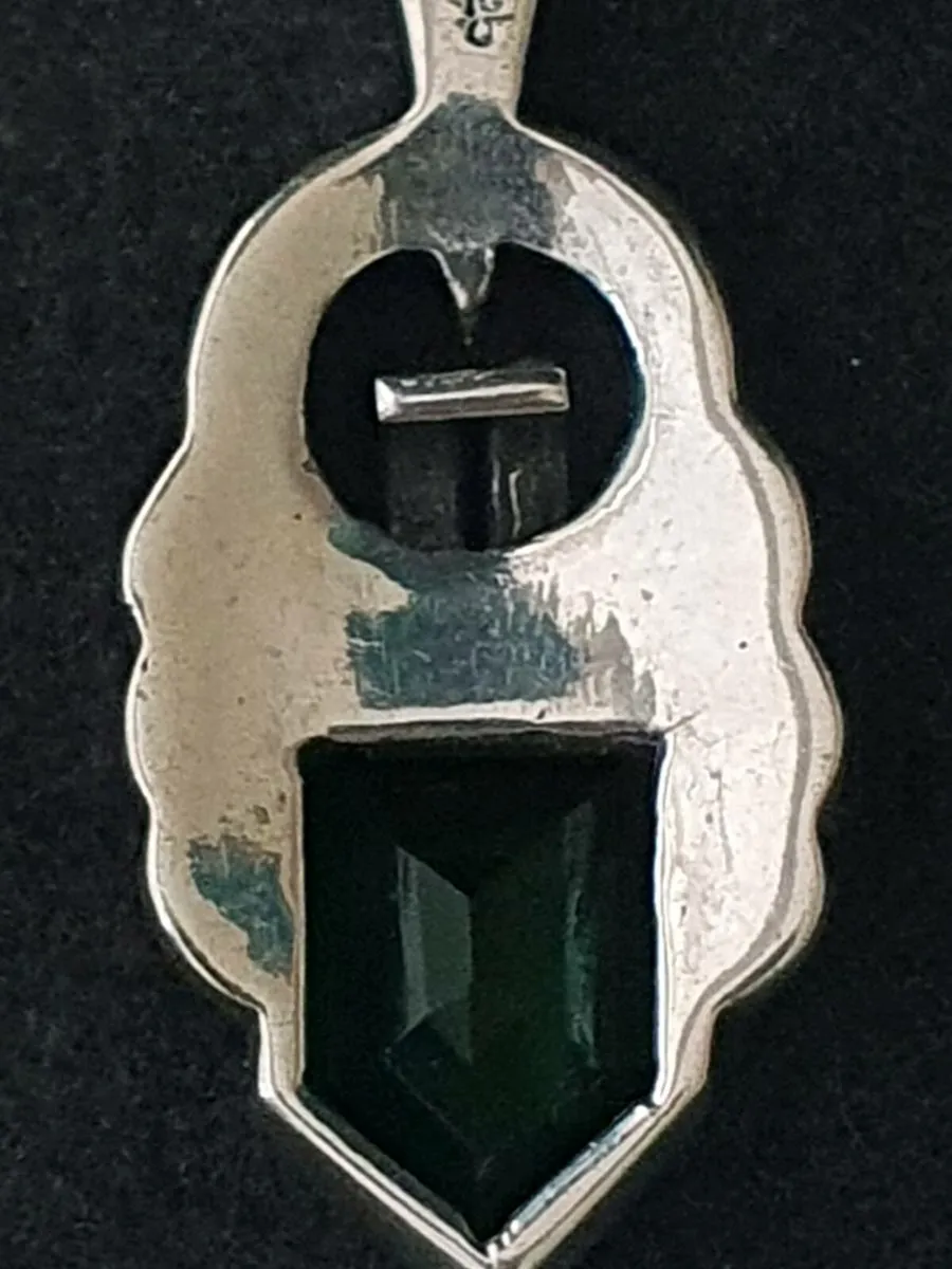 Silver, Marcasite & Emerald Earrings - Image 3
