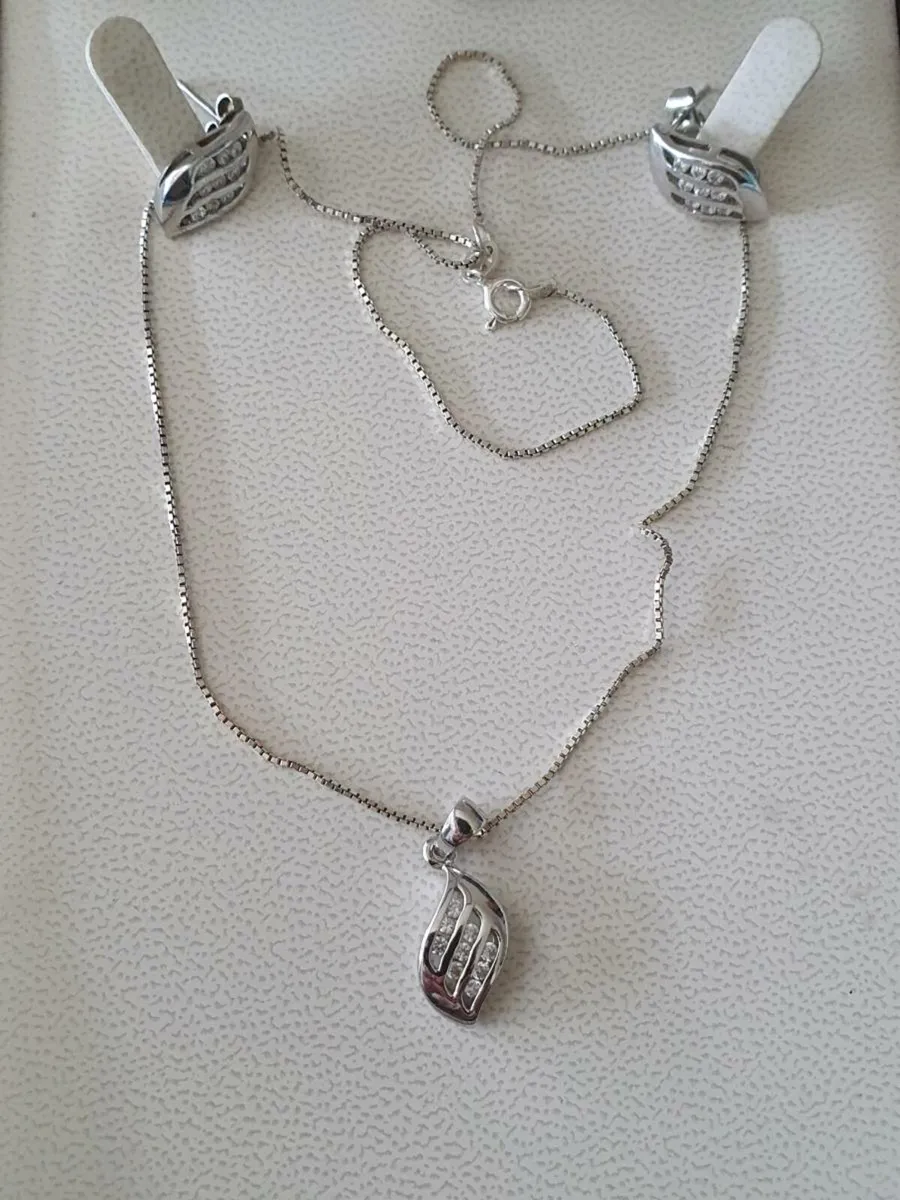 Silver & Crystal Necklace & Earrings Set - Image 1