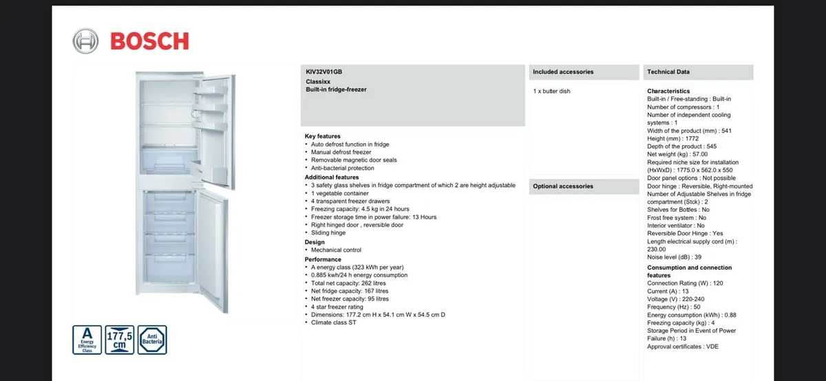 Bosch Integrated A Rated Fridge Freezer - Image 4