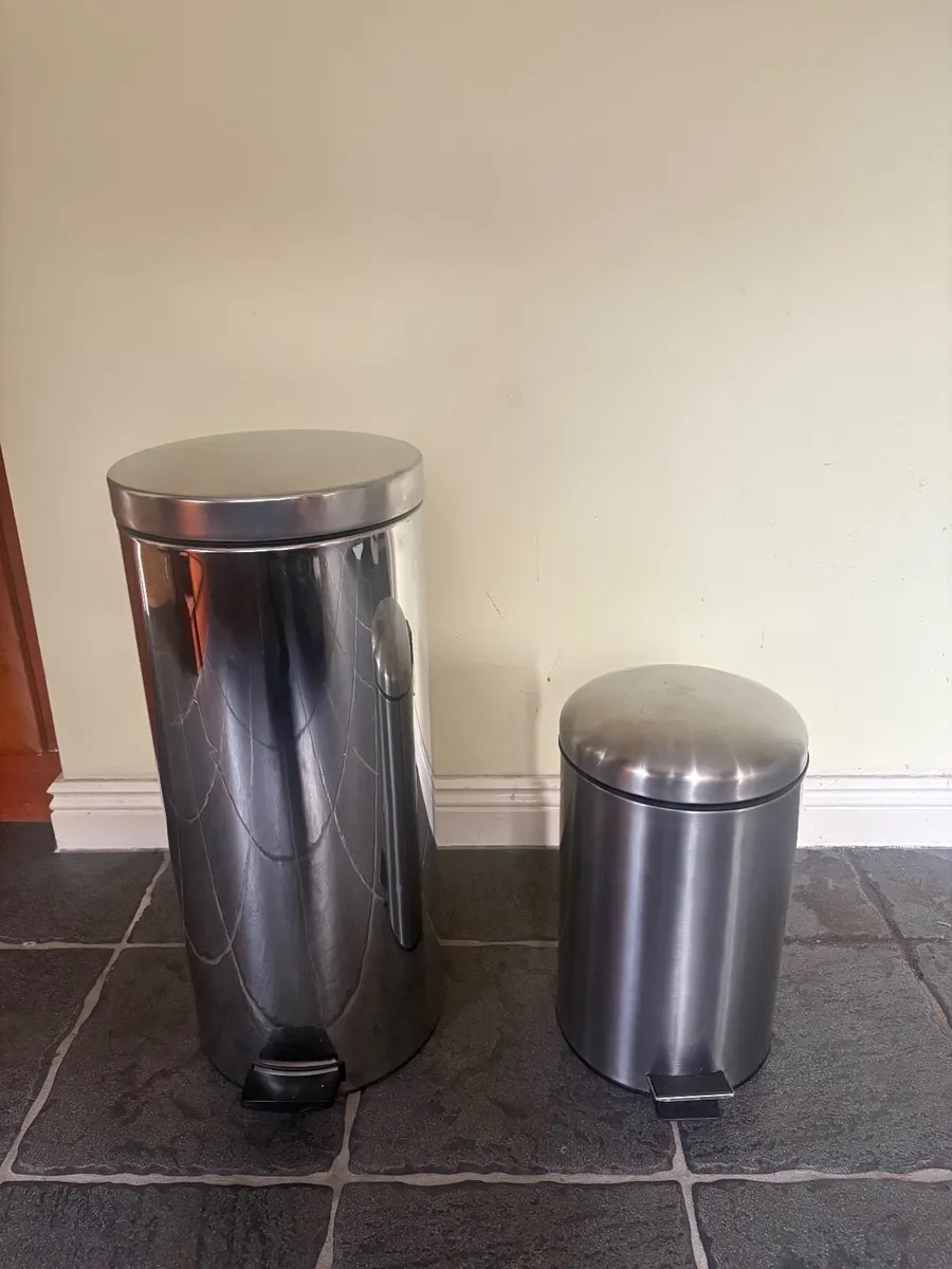 Chrome Kitchen Bins x 2 - Image 1