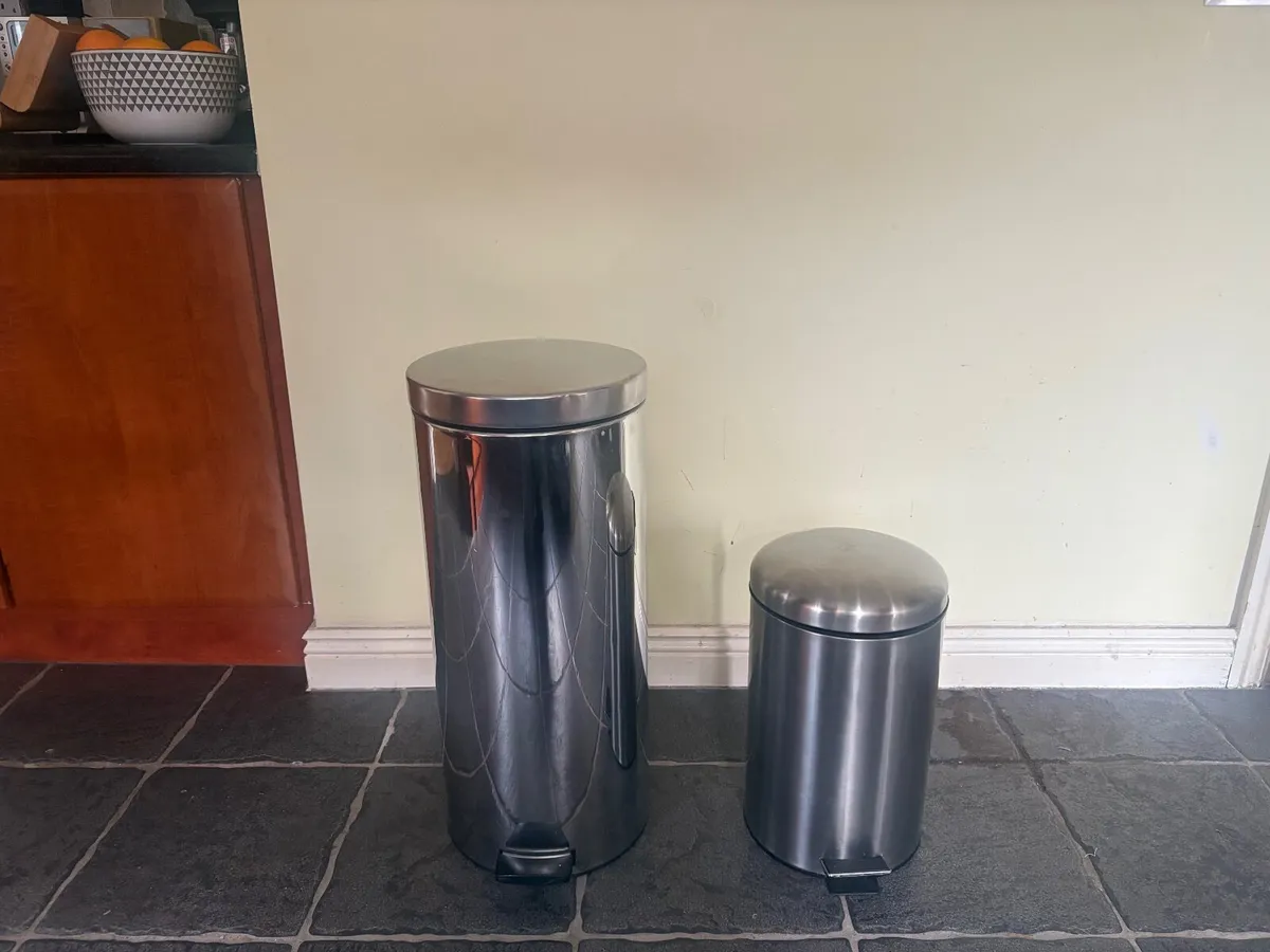 Chrome Kitchen Bins x 2 - Image 2