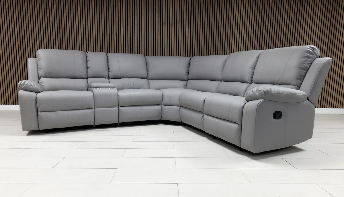 Vancouver Light Grey Leather Manual Recliner Sofa - Image 1