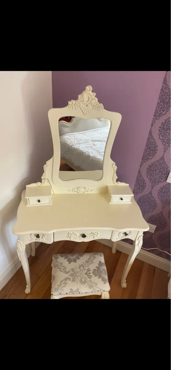 Vanity Table with Mirror, Drawers & Stool - Image 2