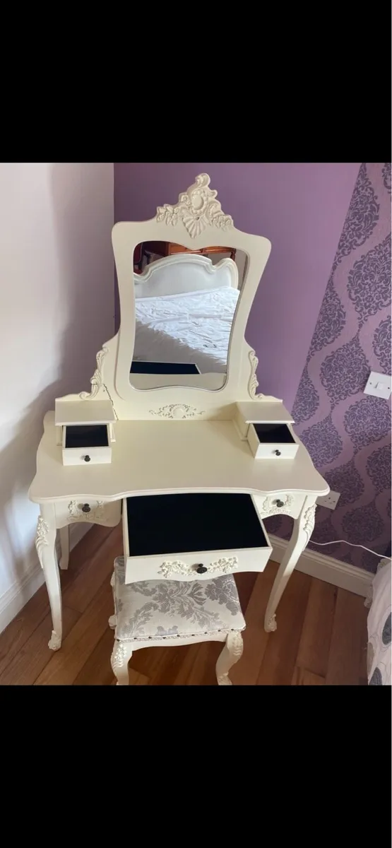 Vanity Table with Mirror, Drawers & Stool - Image 3
