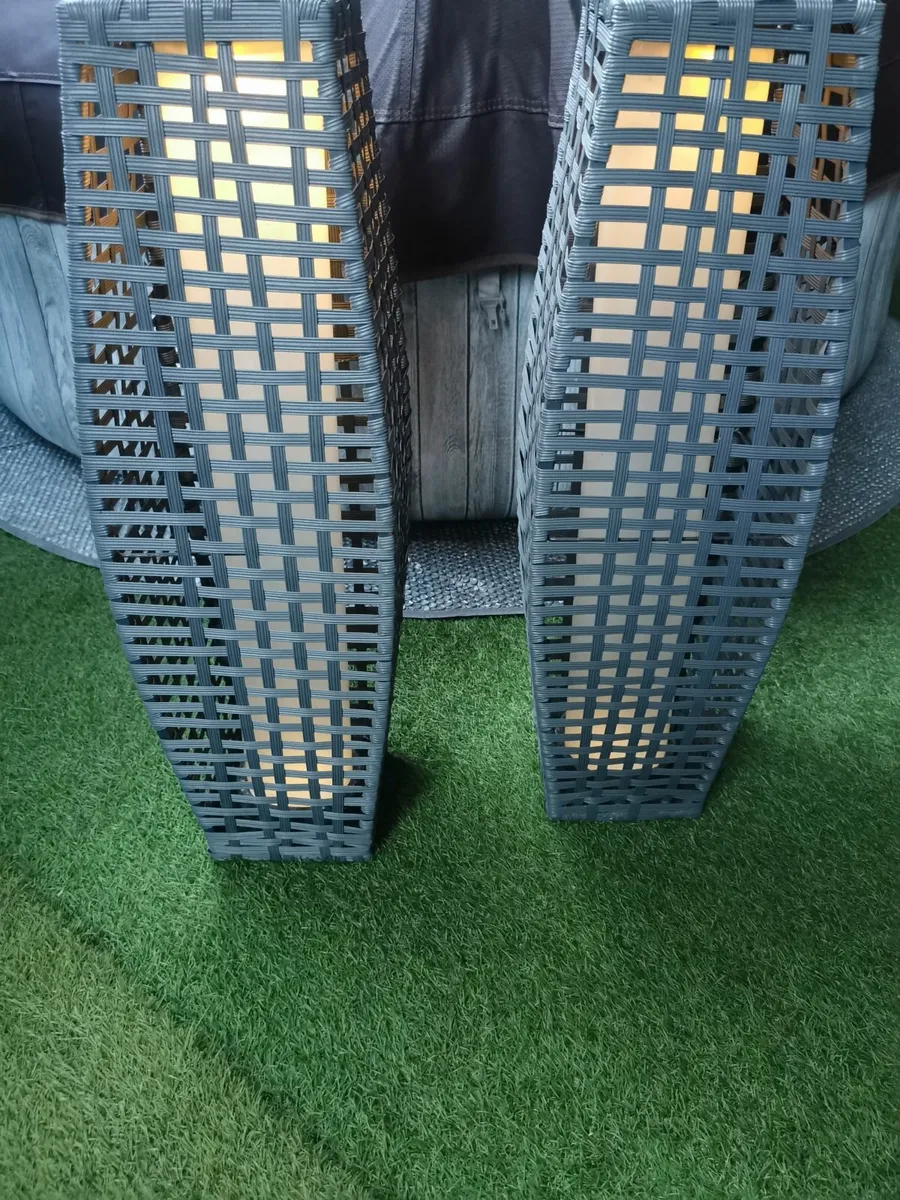 Quality Pair of Solar Rattan Garden Floor Lamps - Image 1