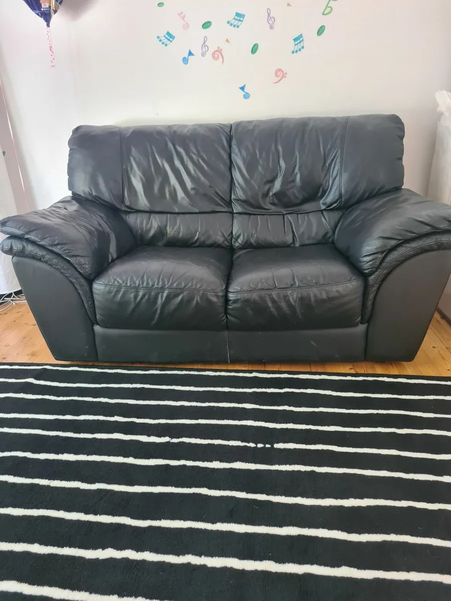 2 Seater black leather sofa - Image 2