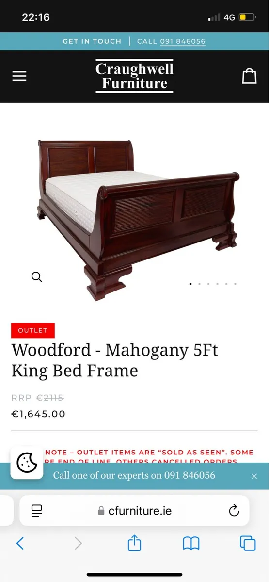 Woodford 5ft Mahogany Bedframe & Mattress - Image 2