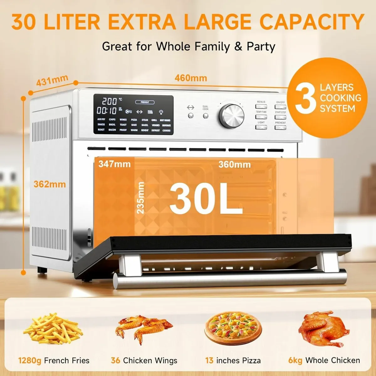 30L Air Fryer OvenRotisserie 21 Preset Mode - Image 2