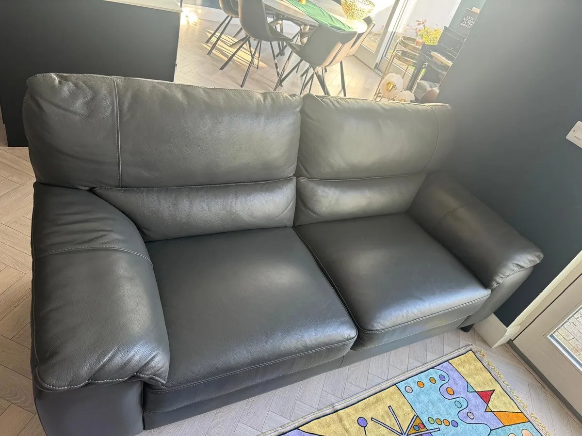 Grey Leather Couch - Image 1
