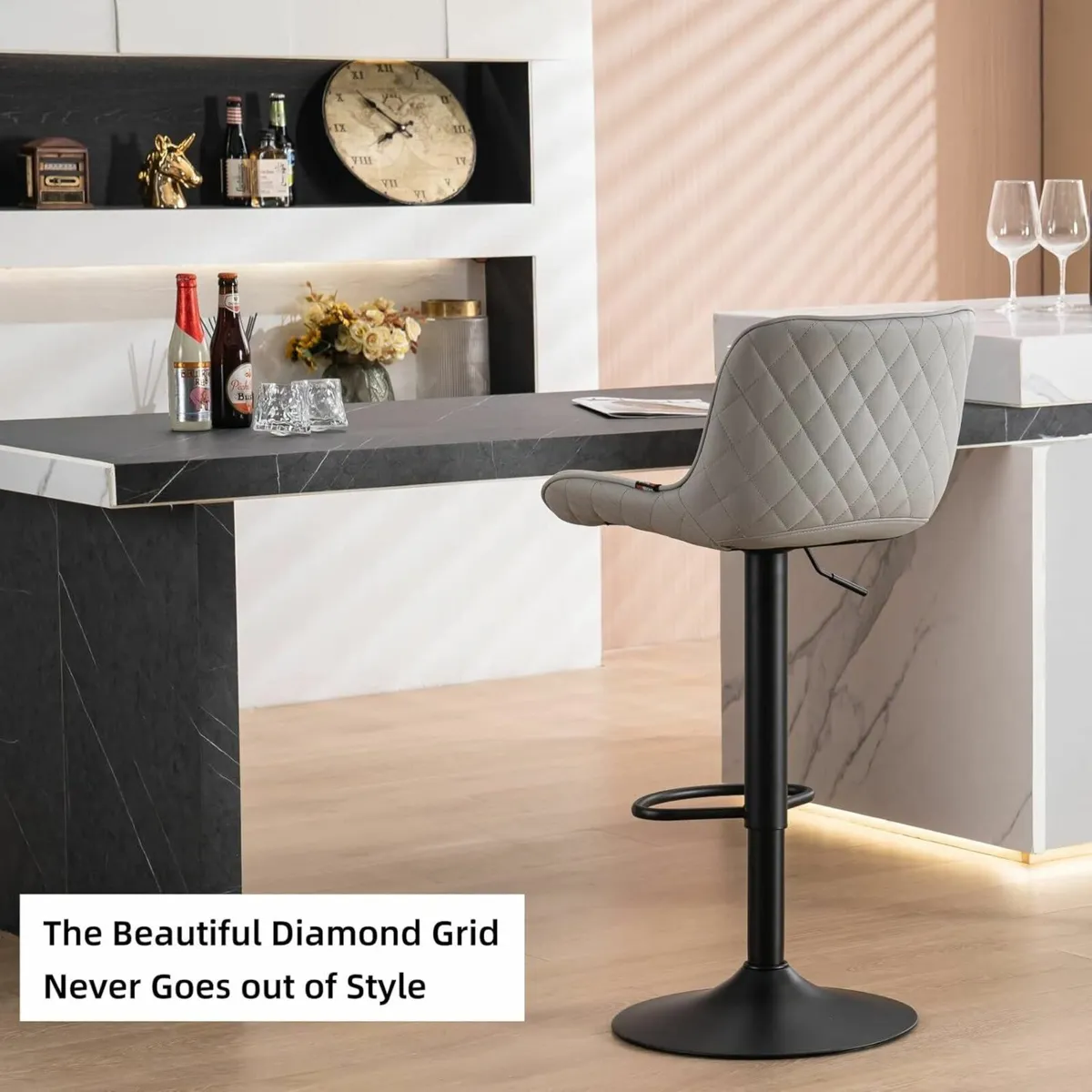 Bar Stools Set of 2 Grey PU Leather 360° Swivel - Image 2