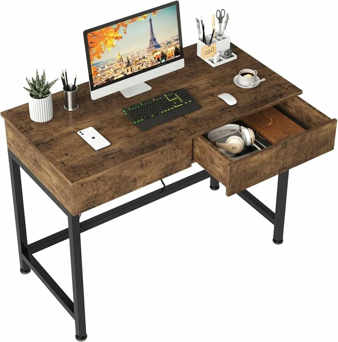 Computer Desk with Drawers, Dressing Table Brown - Image 1
