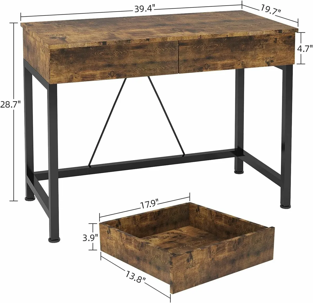 Computer Desk with Drawers, Dressing Table Brown - Image 3