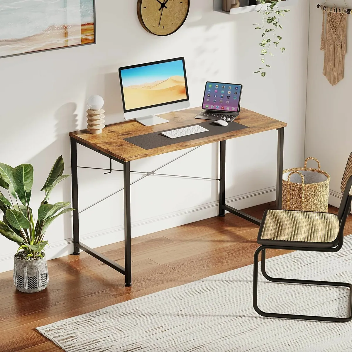 80cm Computer Desk, Small Office Desk Brown table - Image 4