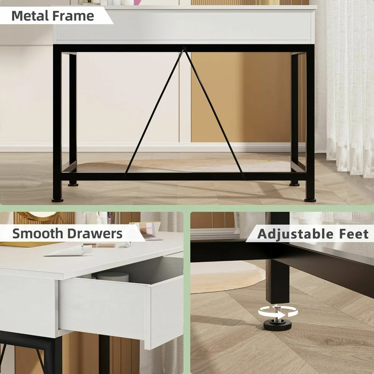 Computer Desk Drawers, Dressing Table White 100x50 - Image 3