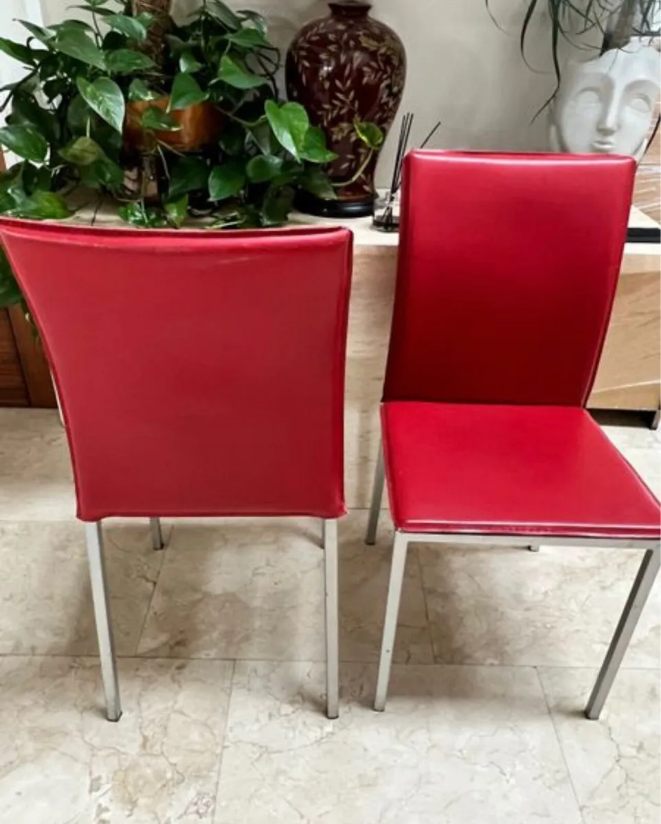 Matching Pair Of Red Padded Kitchen Dining Chairs - Image 2